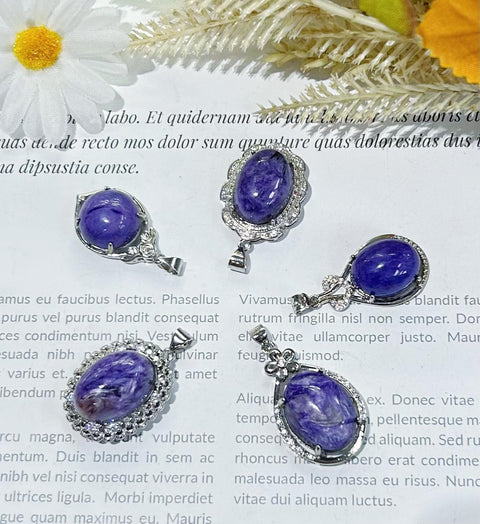 DZ15 Whosale Gemstone Rock DIY Jewelry For Girls Crystal Charoite Necklace and Pendent