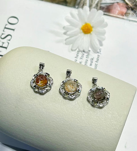 Rough Phantom Garden Quartz Lodolite Rainbow Crystal Moss Agate Pendant