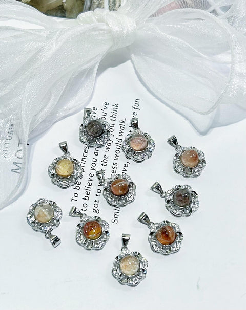 Rough Phantom Garden Quartz Lodolite Rainbow Crystal Moss Agate Pendant