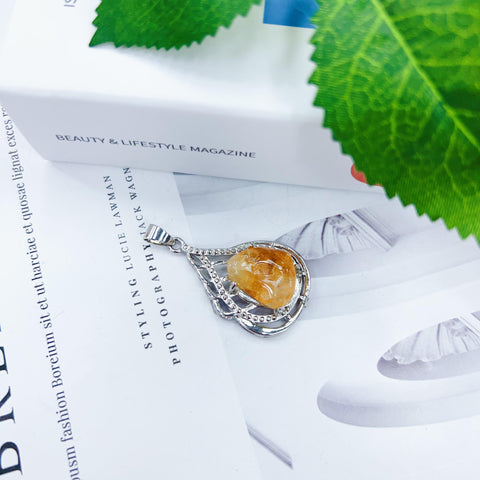 DZ61 Whosale Gemstone Rock DIY Jewelry For Girls Stone Crystal Citrine Quartz Necklace and Pendent