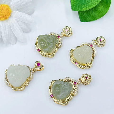 DZ53 Whosale Gemstone Rock DIY Jewelry For Girls Stone Crystal Buddha Jade Necklace and Pendent