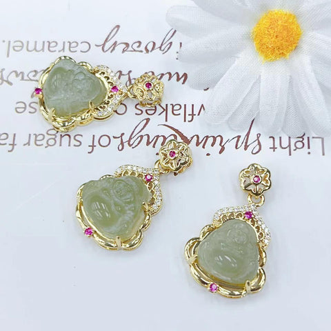DZ53 Whosale Gemstone Rock DIY Jewelry For Girls Stone Crystal Buddha Jade Necklace and Pendent