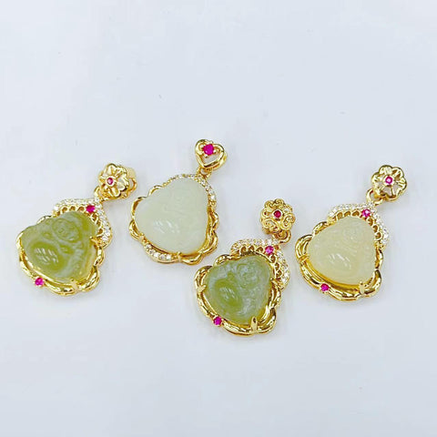 DZ53 Whosale Gemstone Rock DIY Jewelry For Girls Stone Crystal Buddha Jade Necklace and Pendent