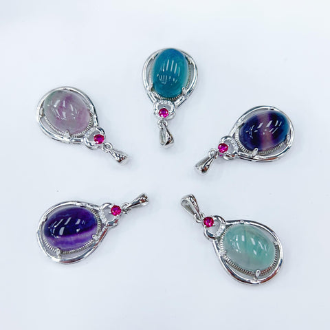 DZ65 Whosale Gemstone Rock DIY Jewelry For Girls Stone Crystal Rainbow Fluorite Necklace and Pendent