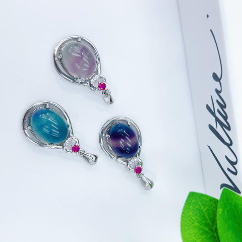 DZ65 Whosale Gemstone Rock DIY Jewelry For Girls Stone Crystal Rainbow Fluorite Necklace and Pendent