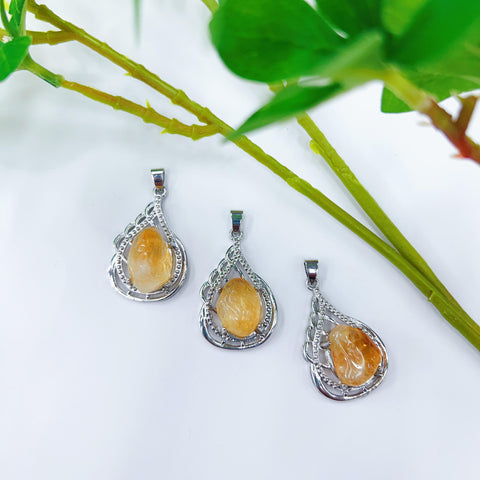 DZ61 Whosale Gemstone Rock DIY Jewelry For Girls Stone Crystal Citrine Quartz Necklace and Pendent