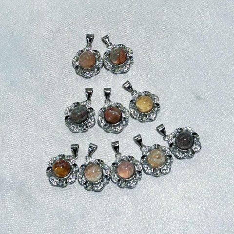 Rough Phantom Garden Quartz Lodolite Rainbow Crystal Moss Agate Pendant