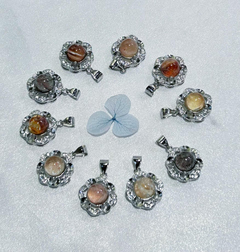 Rough Phantom Garden Quartz Lodolite Rainbow Crystal Moss Agate Pendant